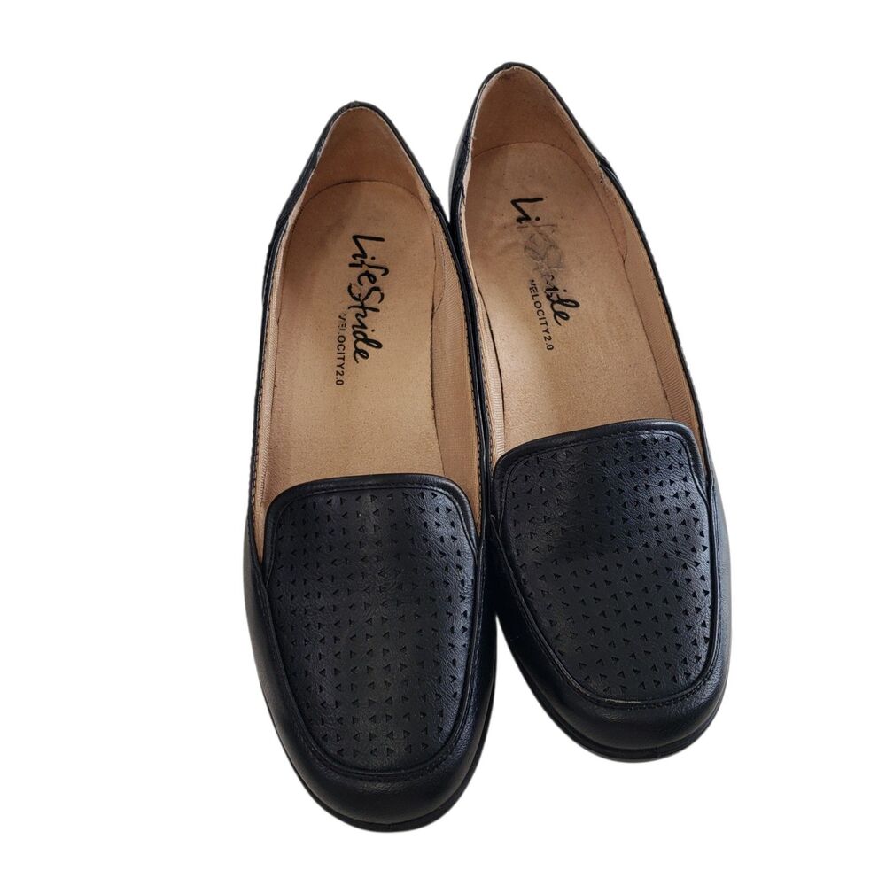 LifeStride Velocity Women's Black Loafers with Flex Comfort Soles, Size 8.5 W